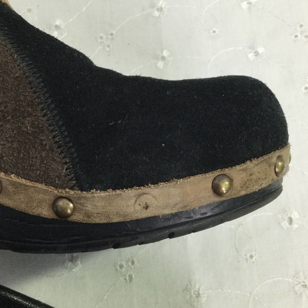 Sanita Black Brown Color Block Suede Studded Slip On Clog Women’s Size 37 - Picture 11 of 14